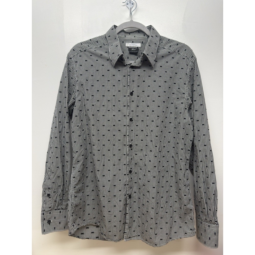 Versace Collection Mens Black Check Cotton Long Sleeve Button  Sz‎ 16.5/42 #52